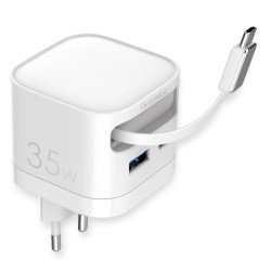 Fontastic 35W GaN Netzteil mit einziehbarem Kabel USB Typ-C + A Ports, Kabel Typ-C PD FC “Zap" weiß Fontastic 35W GaN Netzteil mit einziehbarem Kabel USB Typ-C + A Ports, Kabel Typ-C PD FC “Zap" weiß