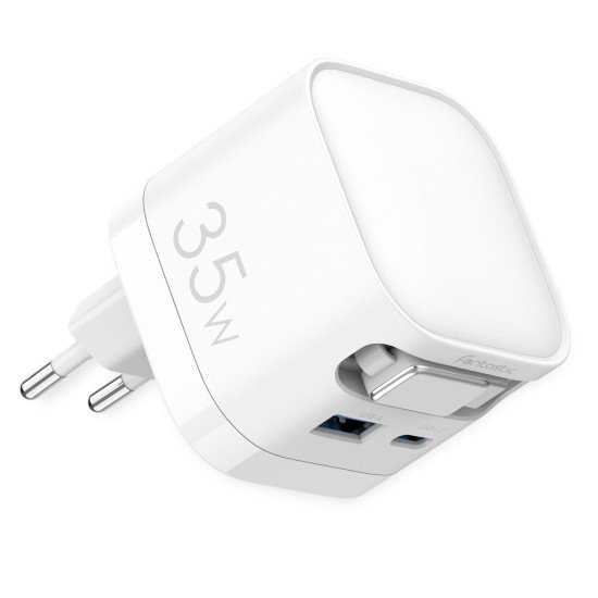 Fontastic 35W GaN Charger with retractable cable Type-C + A Ports, Cable Type-C PD FC “Zap" white