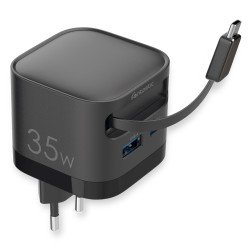 Fontastic 35W GaN Netzteil mit einziehbarem Kabel USB Typ-C + A Ports, Kabel Typ-C PD FC “Zap" sw Fontastic 35W GaN Netzteil mit einziehbarem Kabel USB Typ-C + A Ports, Kabel Typ-C PD FC “Zap" sw