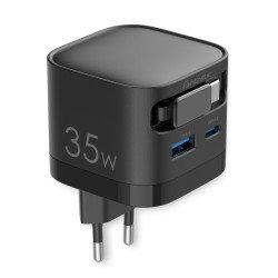Fontastic 35W GaN Netzteil mit einziehbarem Kabel USB Typ-C + A Ports, Kabel Typ-C PD FC “Zap" sw Fontastic 35W GaN Netzteil mit einziehbarem Kabel USB Typ-C + A Ports, Kabel Typ-C PD FC “Zap" sw