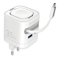 Fontastic 35W GaN Netzteil mit einziehbarem Kabel iWatch Kabelloses Laden C+A Ports PD FC “QiZap" ws Fontastic 35W GaN Netzteil mit einziehbarem Kabel iWatch Kabelloses Laden C+A Ports PD FC “QiZap" ws