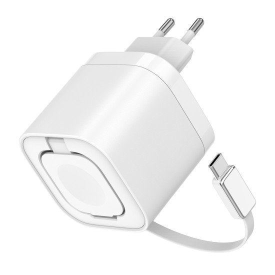 Fontastic 35W GaN Charger with retractable cable iWatch Wireless Charger C+A Port PD FC “Zap" white