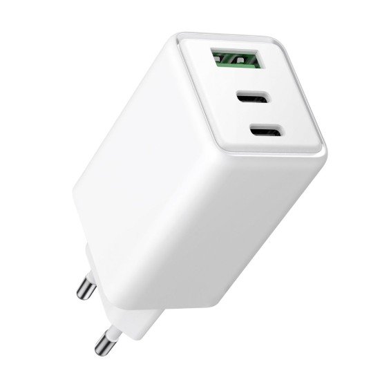 Fontastic AC Charger GAN 65W, 2 x Type-C + USB-A Power Delivery, Fast Charge, "Zono", white