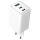 Fontastic AC Charger GAN 65W, 2 x Type-C + USB-A Power Delivery, Fast Charge, "Zono", white