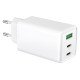 Fontastic AC Charger GAN 65W, 2 x Type-C + USB-A Power Delivery, Fast Charge, "Zono", white