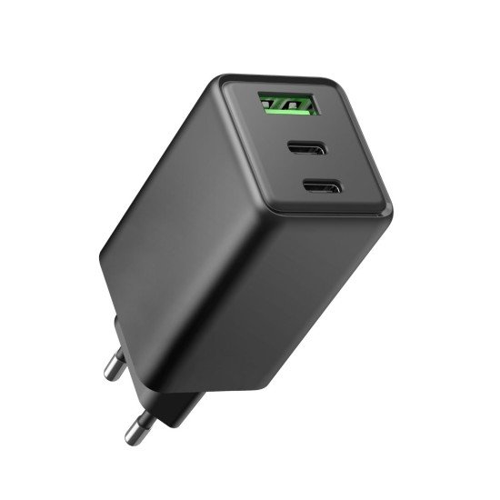 Fontastic AC Charger GAN 65W, 2 x Type-C + USB-A Power Delivery, Fast Charge, "Zono", black