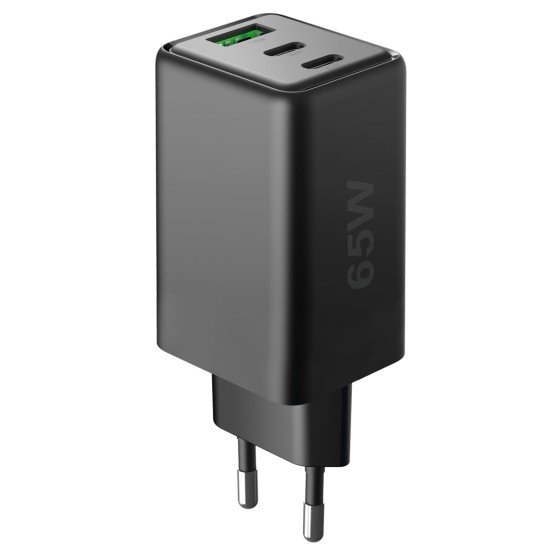 Fontastic AC Charger GAN 65W, 2 x Type-C + USB-A Power Delivery, Fast Charge, "Zono", black