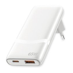 Fontastic 65W Compact AC Charger w/ Foldable Plug Dual-port USB C + A, Power Delivery &ldquo;Fold65&rdquo; white