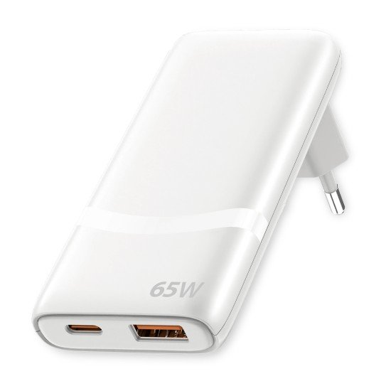 Fontastic 65W Compact AC Charger w/ Foldable Plug Dual-port USB C + A, Power Delivery &ldquo;Fold65&rdquo; white