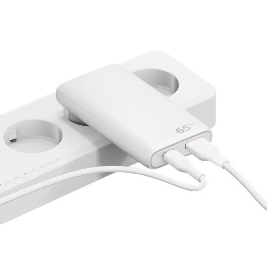 Fontastic 65W Compact AC Charger w/ Foldable Plug Dual-port USB C + A, Power Delivery &ldquo;Fold65&rdquo; white