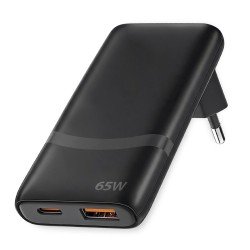Fontastic 65W Compact AC Charger w/ Foldable Plug Dual-port USB C + A, Power Delivery &ldquo;Fold65&rdquo; black