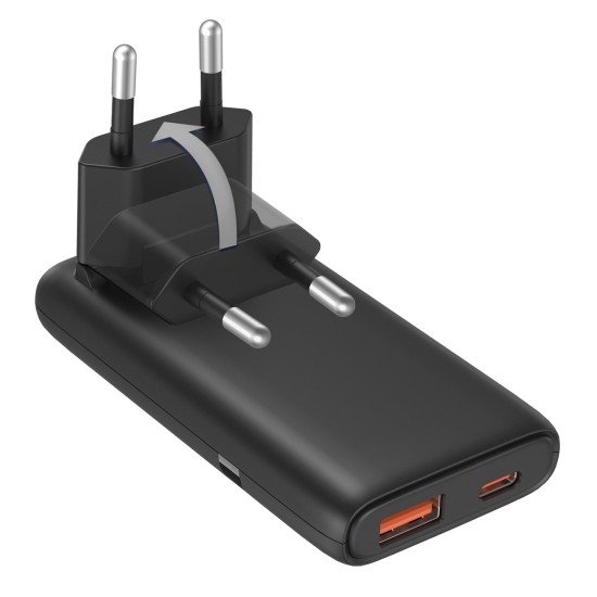 Fontastic 65W Compact AC Charger w/ Foldable Plug Dual-port USB C + A, Power Delivery &ldquo;Fold65&rdquo; black