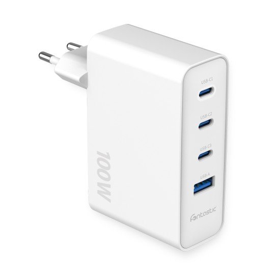 Fontastic GaN 100W Ladeg&auml;ret &bdquo;Volta100&rdquo; wei&szlig; USB 1xA + 3xC Ports PD schnelles effizientes Laden