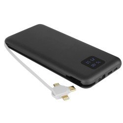 Power Bank Kari 10.000mAh integriertes Ladekabel 4in1, Micro-USB/8-Pin/Typ-C + USB-A, schwarz Power Bank Kari 10.000mAh integriertes Ladekabel 4in1, Micro-USB/8-Pin/Typ-C + USB-A, schwarz