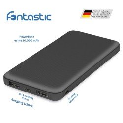 Power Bank Renz10 10.000mAh, 2x USB-A & 1x Typ-C Ladezustandsanzeige, In & Output 5V / 2A, schwarz Power Bank Renz10 10.000mAh, 2x USB-A & 1x Typ-C Ladezustandsanzeige, In & Output 5V / 2A, schwarz