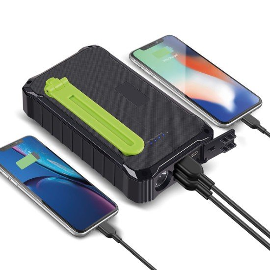 Solar Outdoor Power Bank Crank10 10000mAh black Solar Panels, Hand Crank, Torch, USB-A, Type-C