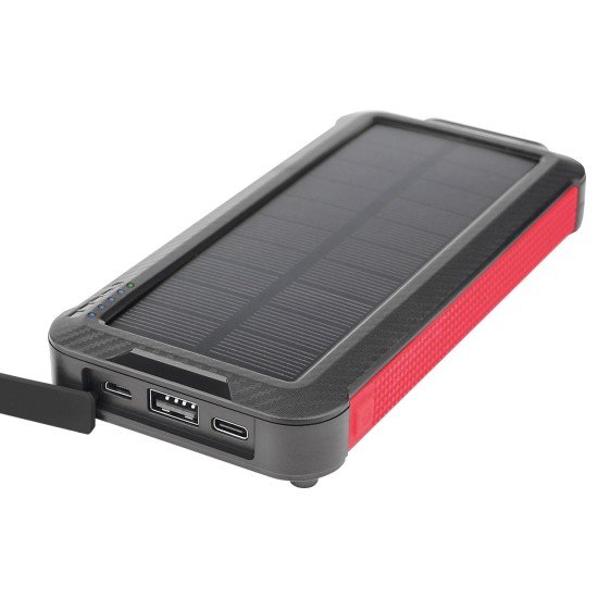 Solar Power Bank 10000mAh built-in charging cable Solar Panels, Torch, USB-A/Type-C/8PIN, black