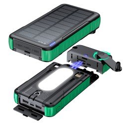 Fontastic Kurbel-Dynamo Solar Powerbank 10.000mAh abnehmbare Handkurbel, integriertes Ladekabel, LED