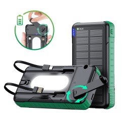 Fontastic Kurbel-Dynamo Solar Powerbank 10.000mAh abnehmbare Handkurbel, integriertes Ladekabel, LED