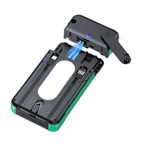Fontastic Kurbel-Dynamo Solar Powerbank 10.000mAh abnehmbare Handkurbel, integriertes Ladekabel, LED