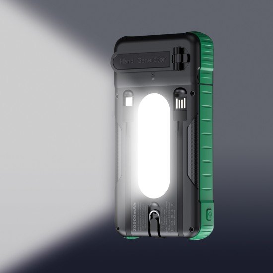 Fontastic Kurbel-Dynamo Solar Powerbank 10.000mAh abnehmbare Handkurbel, integriertes Ladekabel, LED