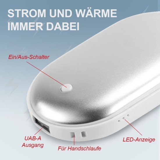 Essential Hand Warmer Power Bank 5200mAh "Cald" USB max.1.5A, Warmer gradually adjustable, white