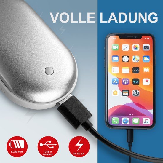 Essential Hand Warmer Power Bank 5200mAh "Cald" USB max.1.5A, Warmer gradually adjustable, white