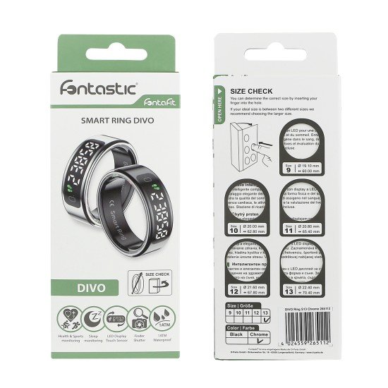 Fontastic Smart Ring w/ display Fyri DIVO size 12 Fitness and health tracker long battery life black