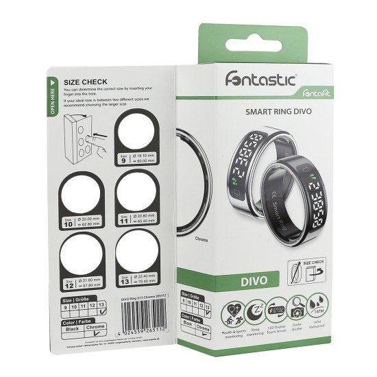 Fontastic Smart Ring w/ display Fyri DIVO size 12 Fitness and health tracker long battery life black