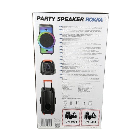 Fontastic Party-Lautsprecher mit Trolley, 400 Watt Mikrofon, Fernbedienung, Lichtshow, "Rokka" sw