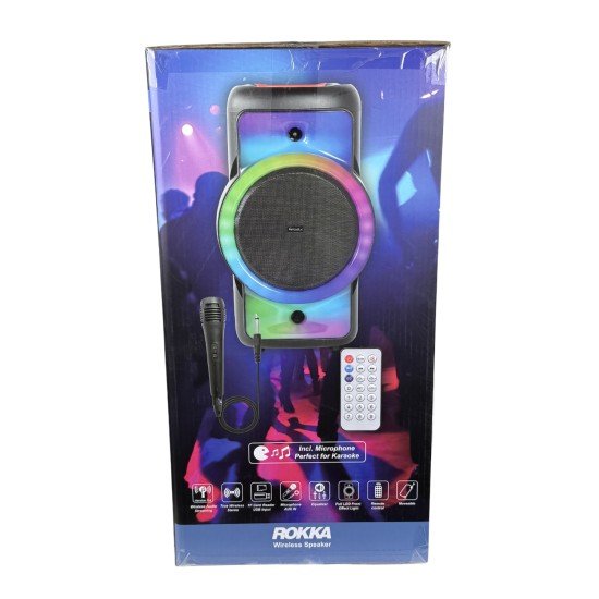 Fontastic Party-Lautsprecher mit Trolley, 400 Watt Mikrofon, Fernbedienung, Lichtshow, "Rokka" sw