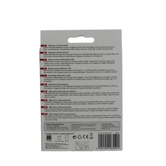 Fontastic 2-in-1 Solar LED Light Power Bank black &ldquo;Solva10.0&rdquo; 10000mAh, Dimmable, SOS Signal Light