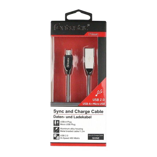Data Cable Shine MicroUSB 2.0 1.2m Space Grey Connector Cover Al Cable metal braid