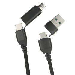 Datenkabel Quattro Type-C - Type C 1.5m + Adapt sw Stecker Alu-Gehäuse, Kabel Nylon-Ummantelung, 4in1 Datenkabel Quattro Type-C - Type C 1.5m + Adapt sw Stecker Alu-Gehäuse, Kabel Nylon-Ummantelung, 4in1
