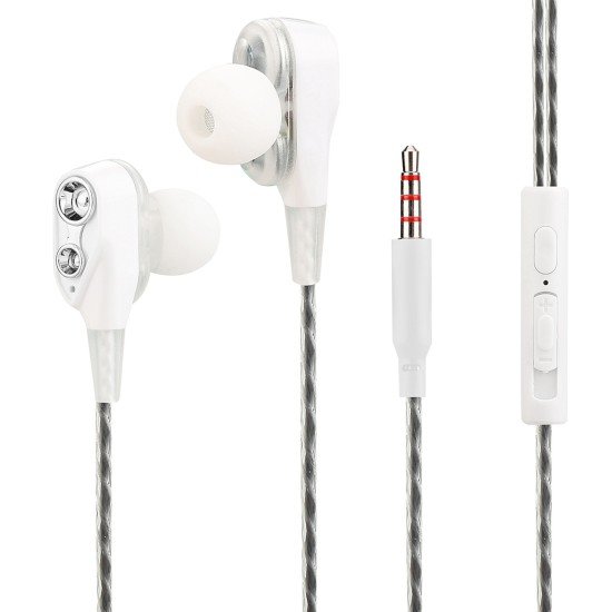 In Ear Headset Duett, with Dual Driver, white 3-Button-Remote, Mic, Ear Gel Kit