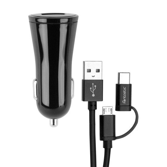 Car charger Speed Fast Charge 3 USB 18W black with Data Cable Micro-USB/Type-C 1.2m Car charger Speed Fast Charge 3 USB 18W black with Data Cable Micro-USB/Type-C 1.2m