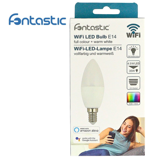WLAN-LED-Lampe 4.5W E14, Dimmbar Farbe+Warmwei&szlig; komp. zu Android,iOS,Alexa,Google Assistant