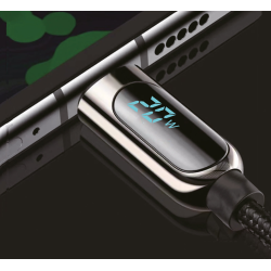 Datenkabel mit Digitalanzeige Typ-C > 8 PIN 1.2m Alu-Geh&auml;use, Kabel Nylon, 20W, max.2,22A, Kuva, sw