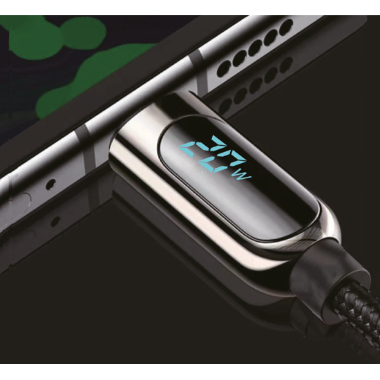 Datenkabel mit Digitalanzeige Typ-C > 8 PIN 1.2m Alu-Geh&auml;use, Kabel Nylon, 20W, max.2,22A, Kuva, sw