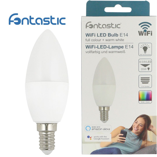 WLAN-LED-Lampe 4.5W E14, Dimmbar Farbe+Warmwei&szlig; komp. zu Android,iOS,Alexa,Google Assistant