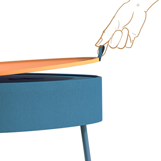 Drahtloser Lautsprecher Mesu Tisch Design TWS blau Raumf&uuml;llender Klang, Tischplatte induktives Laden