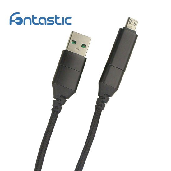 Datenkabel Quattro Type-C - Type C 1.2m + Adapt sw Stecker Alu-Geh&auml;use, Kabel Nylon-Ummantelung, 4in1
