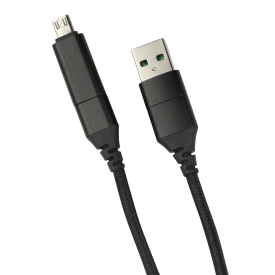 Datenkabel Quattro Type-C - Type C 1.2m + Adapt sw Stecker Alu-Geh&auml;use, Kabel Nylon-Ummantelung, 4in1