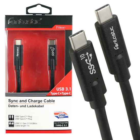 Data Cable Type-C > Type-C USB 3.1 Gen 2 10GBit/s 5A 100W, E-Marker IC, 4k compatible, 1m, black