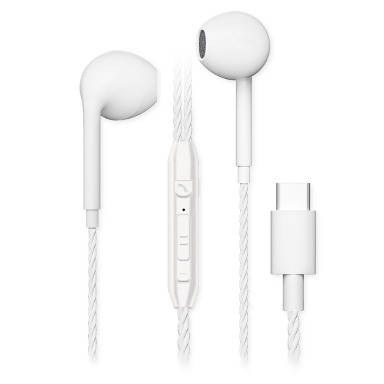 In-Ear USB Typ-C Stereo-Headset C12-LR wei&szlig; Lautst&auml;rkeregelung, Mic, 1.2M eingebauter Smart IC