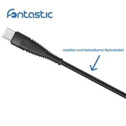 Datenkabel Elox USB Typ-C>USB Typ-C 2,5m schwarz Stecker Alu-Geh&auml;use, Kabel Nylon-Ummantelung