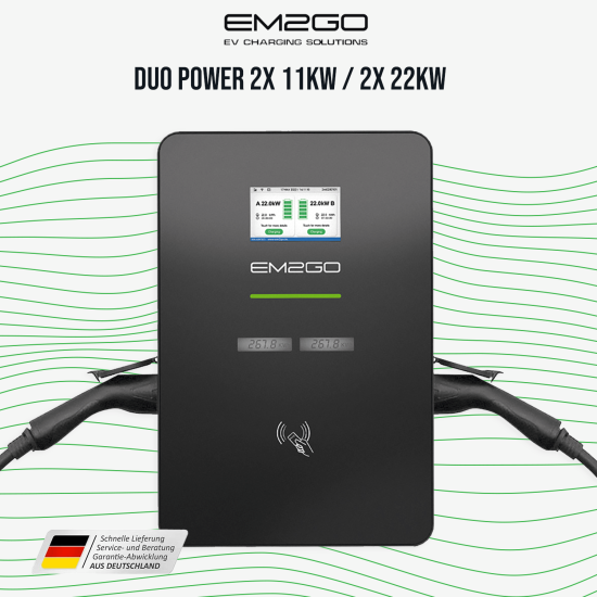 AC Wallbox Duo Power 2x 11kW Typ 2 Steckdose LAN/WLAN/4G/RFID/OCPP/ModBus/MID +FI/LS +Backend