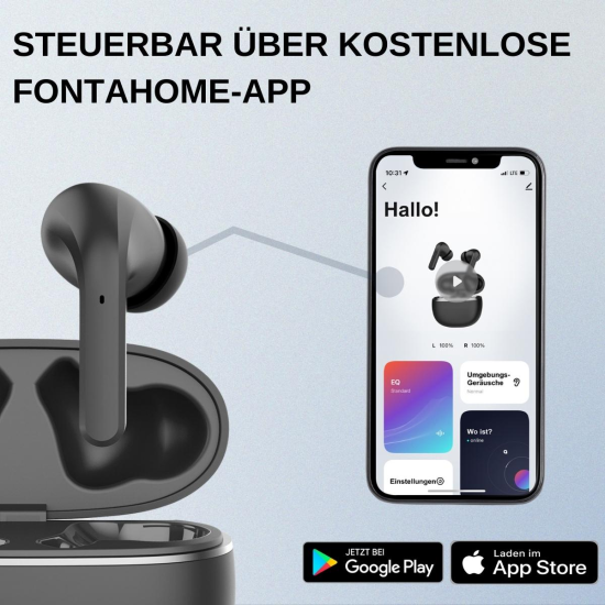 TWS In-Ear Kopfh&ouml;rer Shagi+ mit ANC, APP Steuerung komp. kabelloses Laden, verschiedene Audio-Modi sw