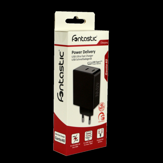 Netzteil 2 x USB Typ-C, Power Deliver, 40W Max. 2 x 20W, Ganto40, schwarz