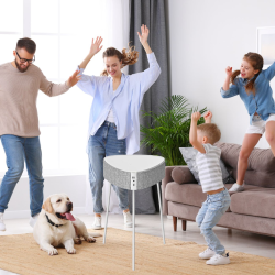 Drahtloser Lautsprecher Mesu Tisch Design TWS ws Raumf&uuml;llender Klang, Tischplatte induktives Laden